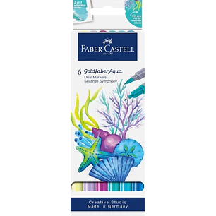 Faber-Castell Tropical Escapes Pack con 6 Rotuladores Goldfaber Doble Punta - Punta Pincel y Punta Fina 0.6mm- Solubles en Agua, Inodoros, Sin Acido y