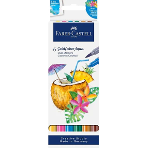 Faber-Castell Tropical Escapes Pack con 6 Rotuladores Goldfaber Doble Punta - Punta Pincel y Punta Fina 0.6mm- Solubles en Agua, Inodoros, Sin Acido y