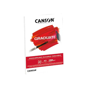 Canson Graduate Oleo & Acrilico Bloc Encolado de 20 Hojas A3 - 290g - Grano Fino - Color Blanco
