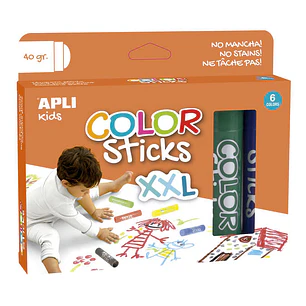Apli Color Sticks xxl Temperas Solidas - Pack 6 Unidades de 40g - Tamaño xxl para Murales - Acabado Satinado sin Necesidad de Barniz - Secado Rapido e