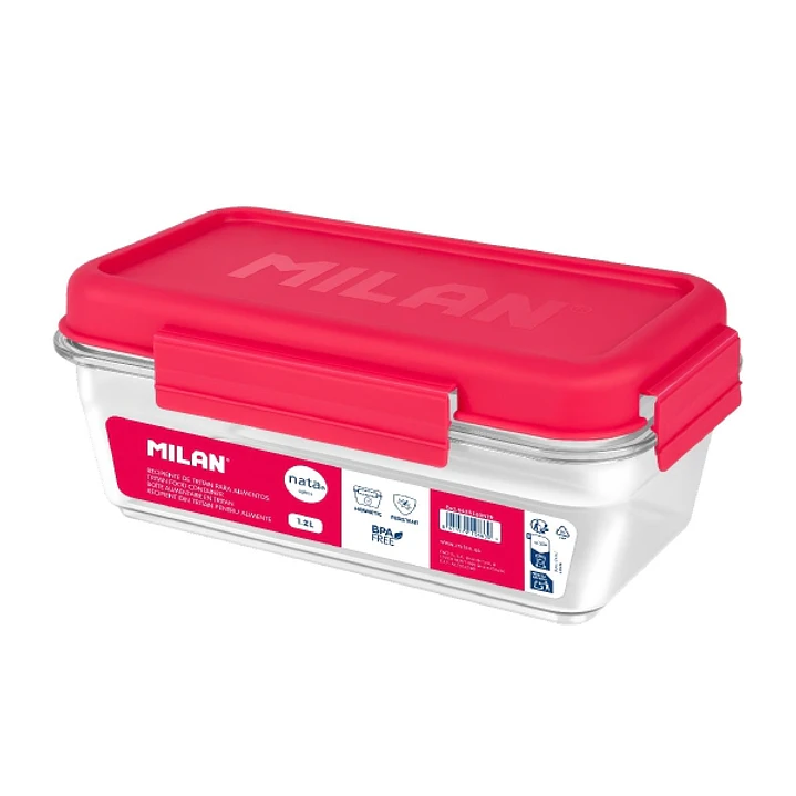 Milan Coleccion Nata 624 Fiambrera Hermetica de Tritan Rectangular 1.2L - Apta para Microondas, Lavavajillas y Congelador - Libre de BPA - Medidas 23x 1