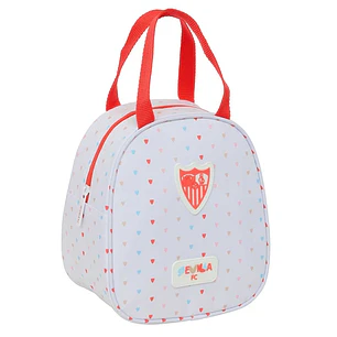 Safta Sevilla FC Bolsa Preescolar Isotermica - Asa de Mano - Cremallera - 19x22x14cm - Color Blanco y Rojo