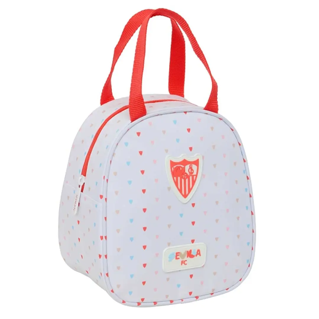 Safta Sevilla FC Bolsa Preescolar Isotermica - Asa de Mano - Cremallera - 19x22x14cm - Color Blanco y Rojo 1