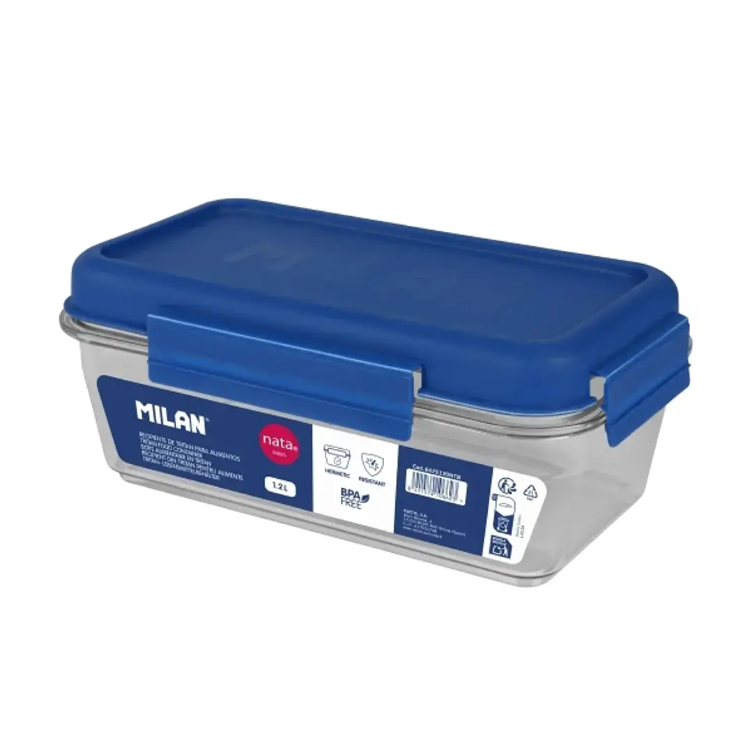 Milan Nata 624 Fiambrera de Tritan Hermetica Rectangular de 1.2L - Libre de BPA - Tapa Hermetica - Apto para Microondas, Lavavajillas y Congelador - M 1