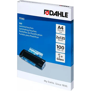Dahle Pack de 100 Fundas para Plastificar Brillo A4 - 125 Micras - Alta Calidad - Transparente
