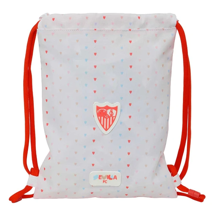 Safta Sevilla FC Preescolar Saco Plano - Cierre con Cordones - Bolsillo Interior con Cremallera - 26x34x1cm - Color Blanco y Rojo 1