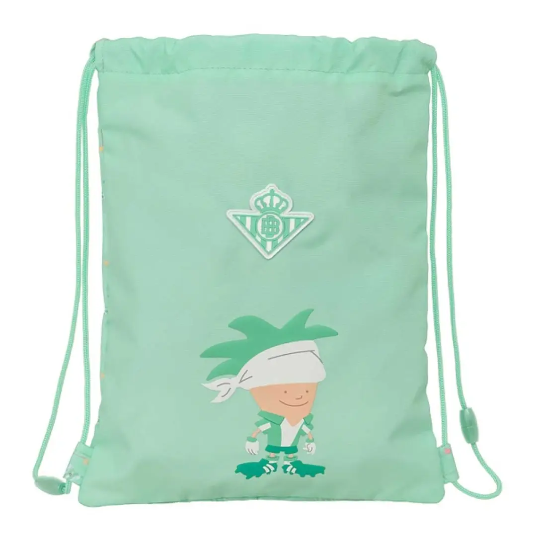Safta Real Betis Balompie Preescolar Saco Plano - Cierre con Cordones - Bolsillo Interior con Cremallera - 26x34x1cm - Color Verde 1