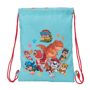 Safta Paw Patrol Dino Rescue Saco Plano - Cierre con Cordones - Bolsillo Interior con Cremallera - 26x34x1cm - Color Azul Pastel