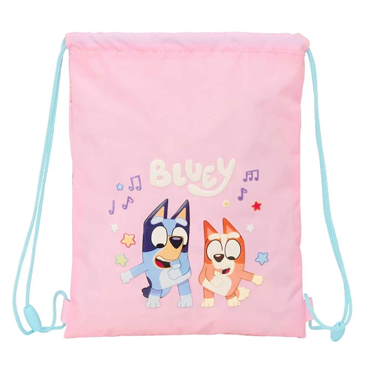 Safta Bluey Dance Saco Plano - Cierre con Cordones - Bolsillo Interior con Cremallera - 26x34x1cm - Color Rosa 1