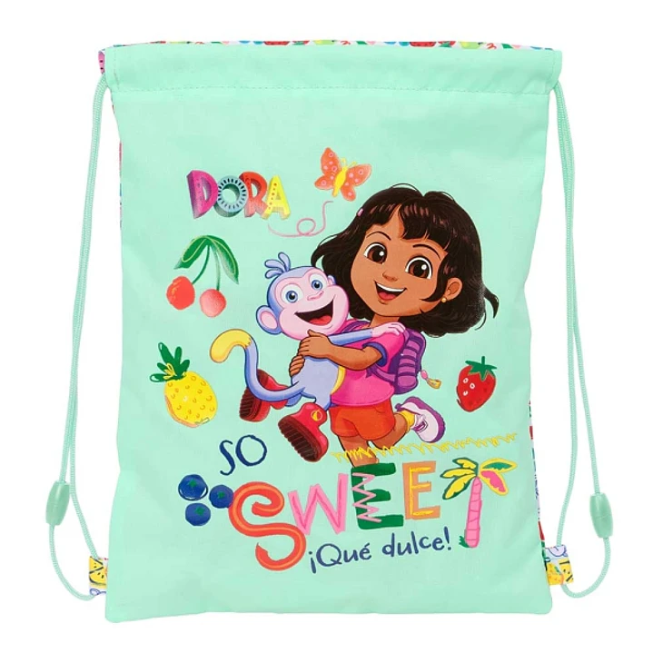 Safta Dora Saco Plano - Bolsillo con Cremallera - Cierre con Cordones - 3L - 260x10x340mm - Color Menta 1