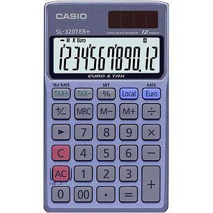 Casio SL-320TER+ Calculadora de Bolsillo - Pantalla LC Extragrande de 12 Digitos - Funcion Conversor de Euros - Color Azul