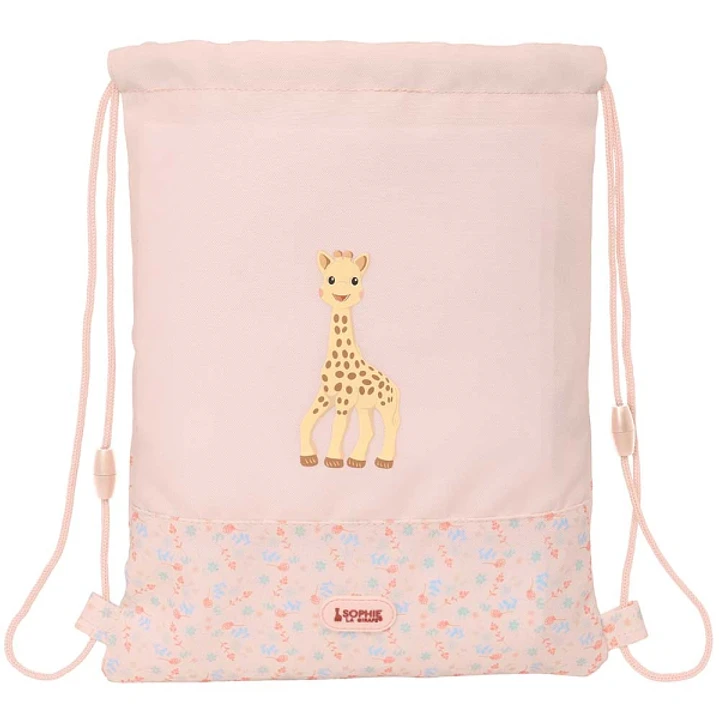 Safta Sophie la Girafe Joy Saco Plano - Bolsillo con Cremallera - Cierre con Cordones - Material Reciclado - Repelente al Agua - Compacto y Ligero - 3 1