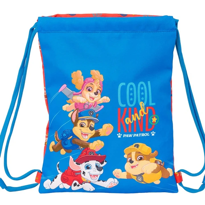 Safta Paw Patrol Cool Saco Plano - Bolsillo con Cremallera - Cierre con Cordones - 3L - 260x10x340mm - Color Azul 1