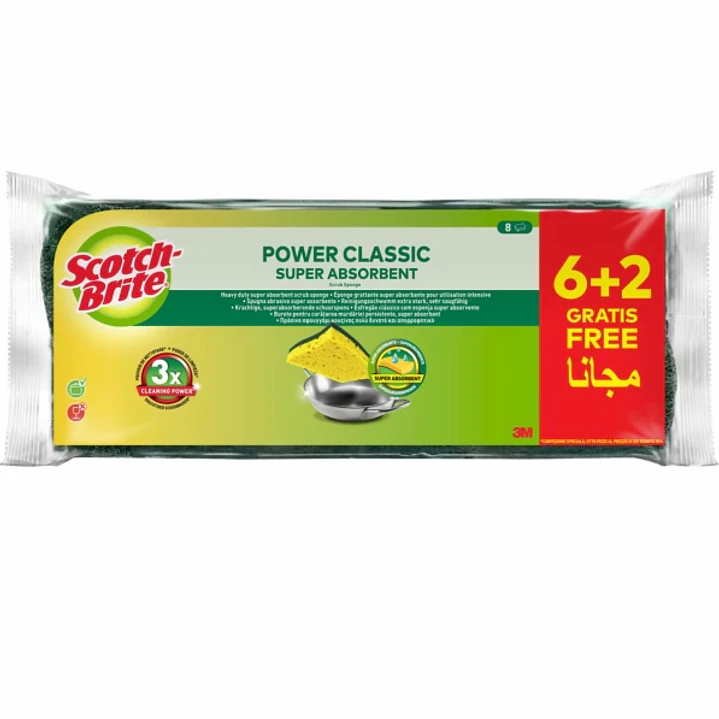 Scotch-Brite Classic Pack de 3 Estropajos de Cocina - Promocion 2 + 1 Gratis - Celulosa - Color Amarillo 1