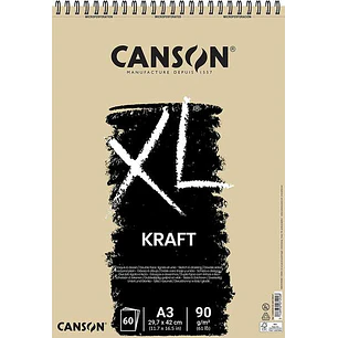 Canson XL Kraft Rayado Bloc de Dibujo con 60 Hojas A3 - Espiral Microperforado - 29.7x42cm - 90g - Color Beige