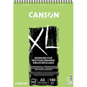 Canson XL Recycled Bloc de Dibujo con 50 Hojas A3 - Espiral Microperforado - Grano Fino - 160g - Color Blanco