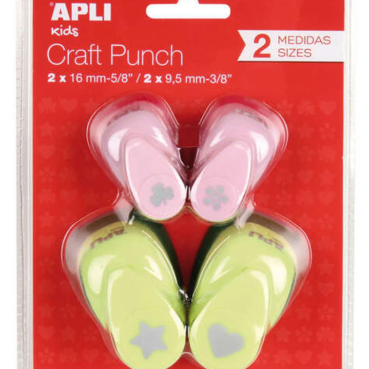 Apli Pack de 4 Perforadoras de Papel con Formas Variadas - Estrella (16mm), Corazon (16mm), Trebol (9.5mm) y Flor (9.5mm) - Alta Calidad para Papel, C 1