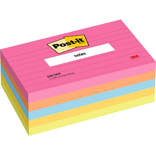 Post-It Pack de 5 Blocs de 100 Notas Adhesivas Reposicionables - con Lineas - 76x127mm - 100% PEFC - Colores Surtidos