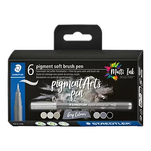 Staedtler 372 Pack de 6 Rotuladores Punta de Pincel Suave - Colores Vivos y Brillantes - No Amarillea con el Paso del Tiempo - Nueva Tinta Multi Ink -