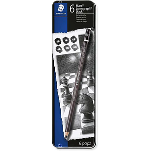 Staedtler Mars Lumograph Black Artist Pencil 100B Pack de 6 Lapices de Grafito - Resistencia a la Rotura - Graduaciones Surtidas