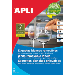 Apli Pack de 6.750 Etiquetas Blancas Removibles 17.8 x 10.0mm - 25 Hojas x 270 Etiquetas - Adhesivo Removible - Color Blanco