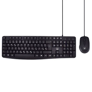 Ewent Pack Teclado + Raton para Oficina - Teclas Silenciosas de Perfil Bajo - 1000dpi - Disposicion Inglesa QWERTY US - Cable de 1.35m - Teclas Silenc