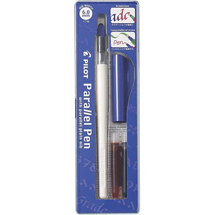 Pilot Pack de Pluma Estilografica Parallel Pen 6.0mm - Punta de Acero - Trazo de 6.0mm - 2 Recargas - Color Negro/Rojo