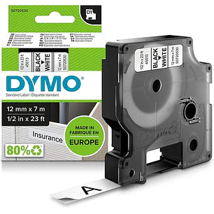 Dymo D1 45013 Cinta de Etiquetas Original para Rotuladora - Texto negro sobre fondo blanco - Ancho 12mm x 7 metros - S0720530
