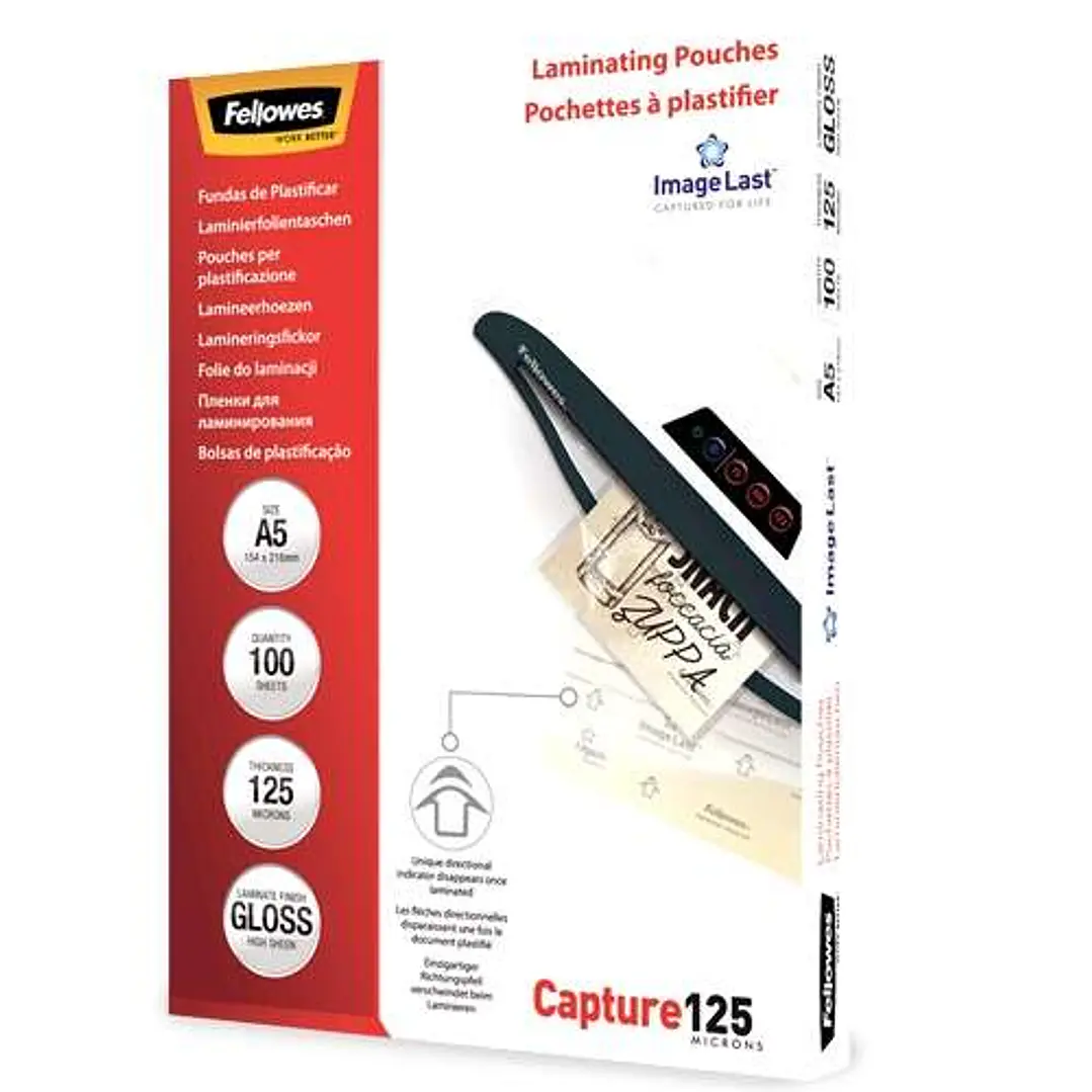 Fellowes Pack de 100 Fundas para Plastificar Brillo A5 - 125 Micras - Alta Calidad - Transparente 1