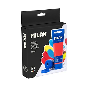 Milan Pack con 5 Tubos de Pintura Acrilica 75ml - Pigmentos de Alta Calidad - Mezclable - Colores Surtidos