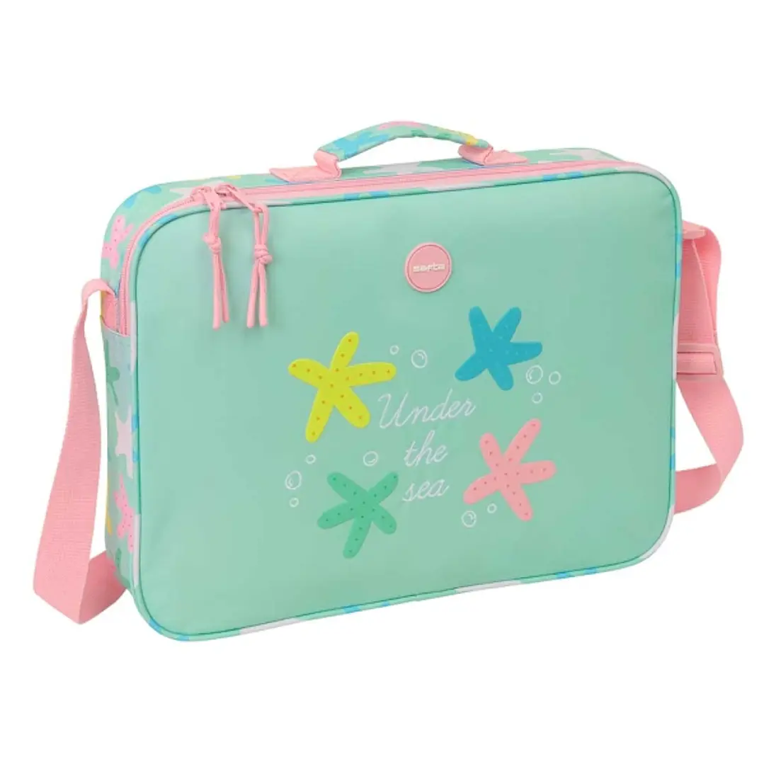 Safta Estrellas Maletin con Cremallera - Bandolera Ajustable - Asa Forrada - Doble Tirador - Fondo Semirigido - 38x28x6cm - Color Verde 1
