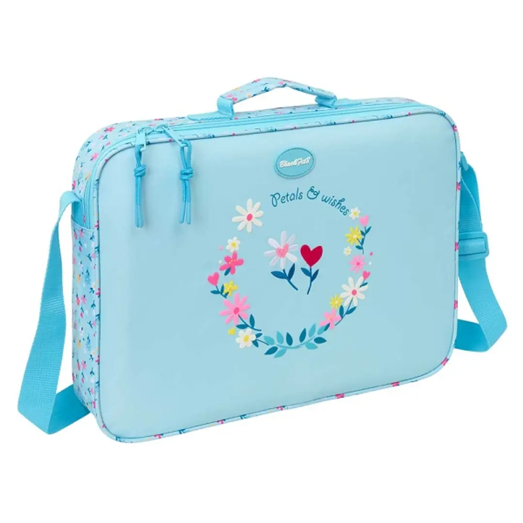 Safta Blackfit8 Petalos Maletin con Cremallera - Bandolera Ajustable - Asa Forrada - Doble Tirador - Fondo Semirigido - 38x28x6cm - Color Azul Claro 1