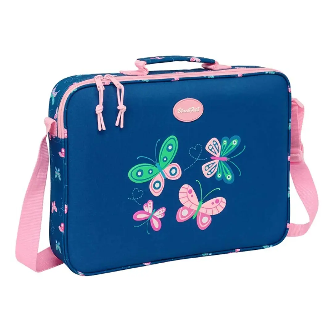 Safta Blackfit8 Mariposas Maletin con Cremallera - Bandolera Ajustable - Asa Forrada - Doble Tirador - Fondo Semirigido - 6L - 380x60x280mm - Color Az 1