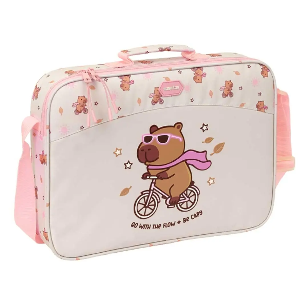 Safta Capibara Maletin con Cremallera - Bandolera Ajustable - Asa Forrada - Doble Tirador - Fondo Semirigido - 38x28x6cm - Color Rosa Pastel 1