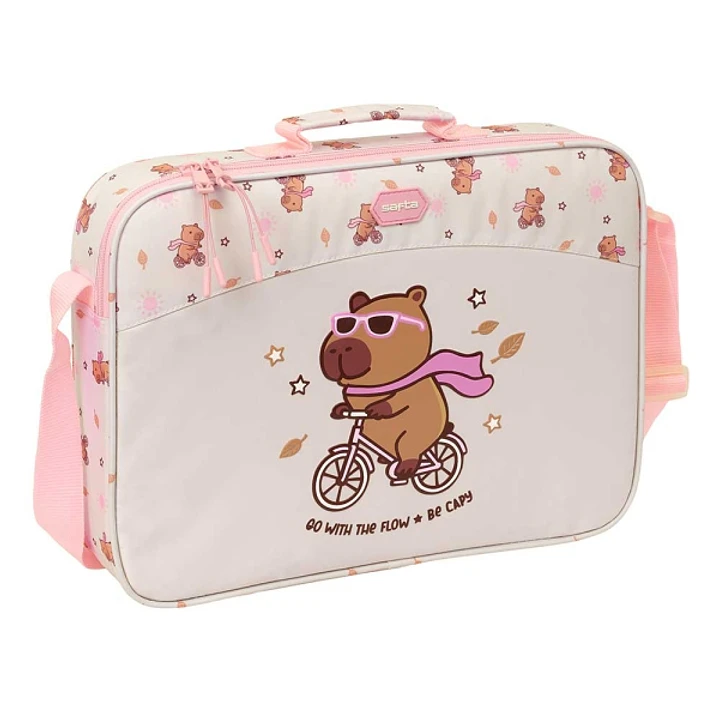 Safta Capibara Maletin con Cremallera - Bandolera Ajustable - Asa Forrada - Doble Tirador - Fondo Semirigido - 38x28x6cm - Color Rosa Pastel 1