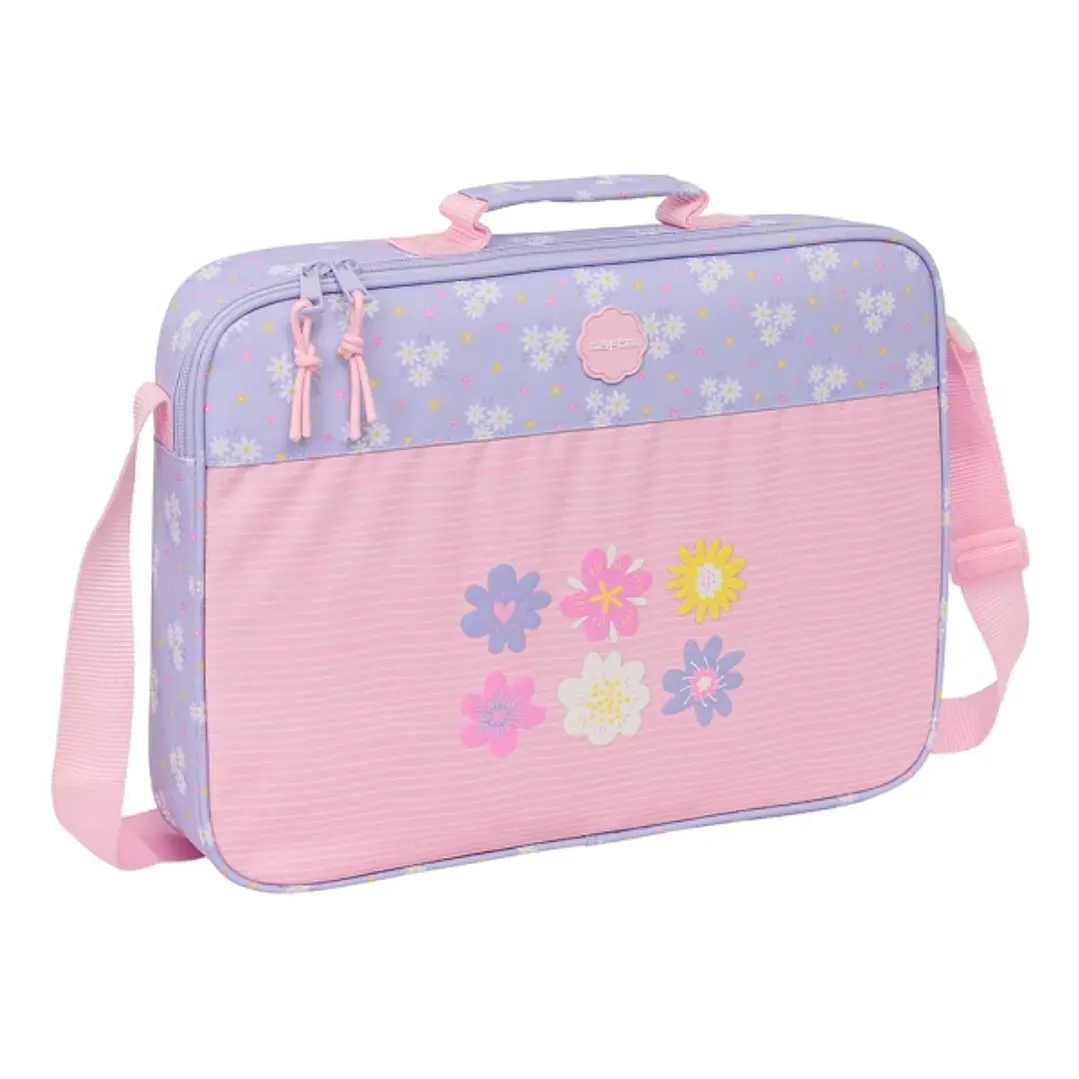 Safta Bouquet Maletin con Cremallera - Bandolera Ajustable - Asa Forrada - Doble Tirador - Fondo Semirigido - 6L - 380x60x280mm - Color Rosa Pastel 1