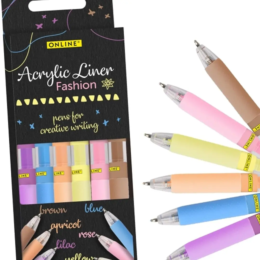 Online Fashion Pack de 6 Boligrafos Retractiles - Tinta Acrilica - Punta Fina de 1mm - Colores Surtidos 1