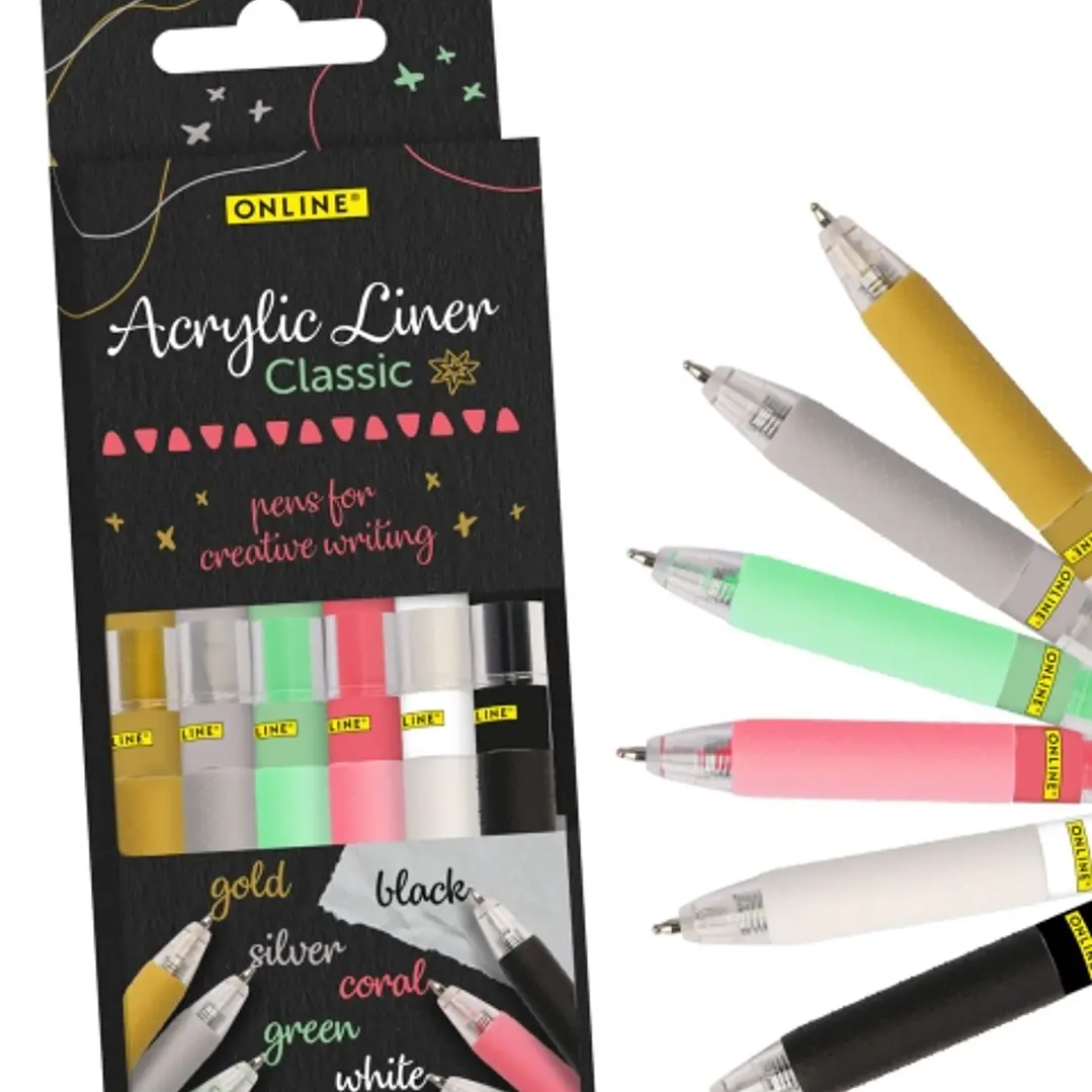 Online Classic Pack de 6 Boligrafos Retractiles - Tinta Acrilica - Punta Fina de 1mm - Colores Surtidos 1