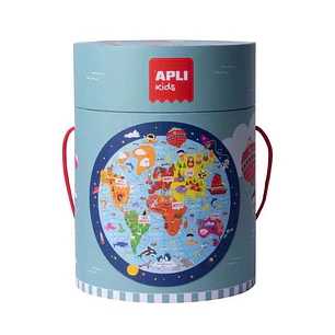 Apli Puzzle Circular del Mapamundi de 48 Piezas - Tamaño Ø50cm - Poster para Facilitar Montaje - Recomendado para Niños a partir de 5 Años