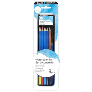 Daler Rowney Simply Pack de 8 Piezas - Lapices Acuarelables - Estuche Metalico - Colores Surtidos