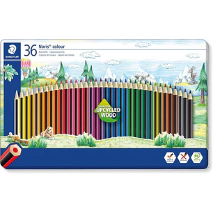 Staedtler Noris Colour 185 Caja Metalica con 36 Lapices Hexagonales de Colores - Fabricados en Wopex - Muy Resistentes - Madera de Fuentes Sostenibles
