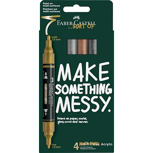 Faber-Castell Multimark Acrylic Mirror Pack con 4 Rotuladores Acrilicos Doble Punta Efecto Espejo - Puntas Redondas de 1mm y 3mm - Tinta Acrilica a Ba