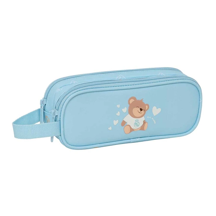 Safta Real Madrid Preescolar Portatodo - 2 Compartimentos con Cremallera - Asa Lateral - Capacidad 1L - 21x8x6cm - Color Azul 1
