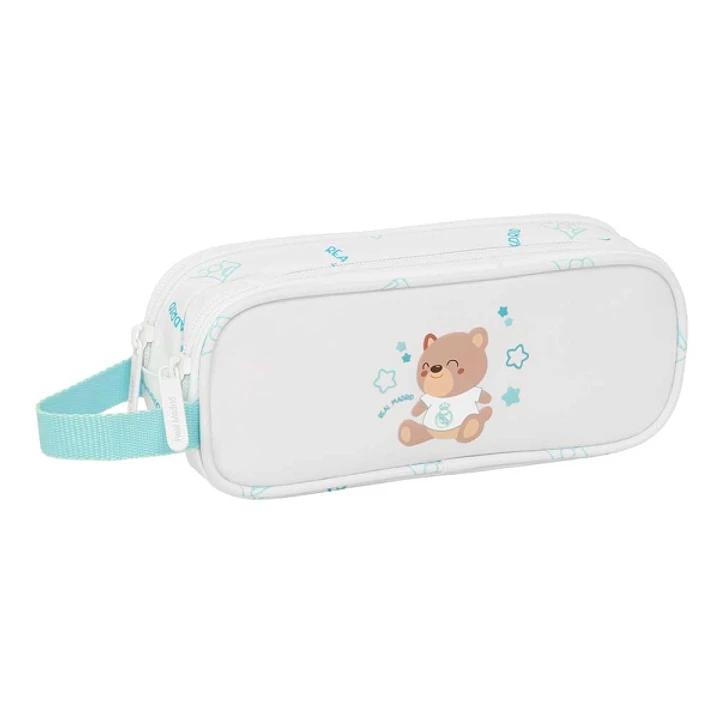 Safta Real Madrid Preescolar Portatodo - 2 Compartimentos con Cremallera - Asa Lateral - Capacidad 1L - 21x8x6cm - Color Blanco 1