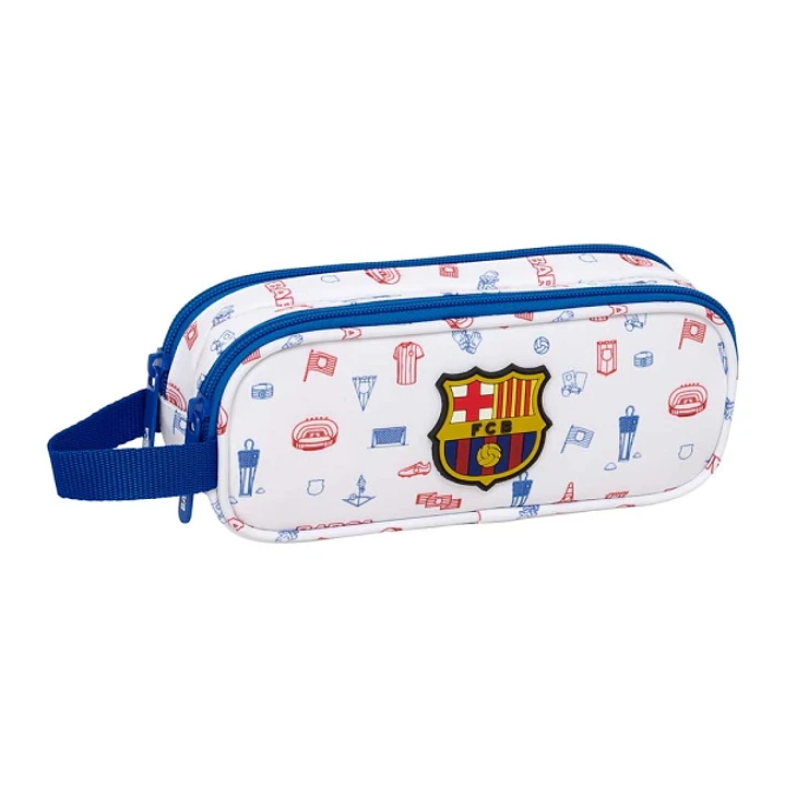 Safta F.C.Barcelona Preescolar Portatodo - 2 Compartimentos con Cremallera - Asa Lateral - Capacidad 1L - 21x8x6cm - Color Blanco 1
