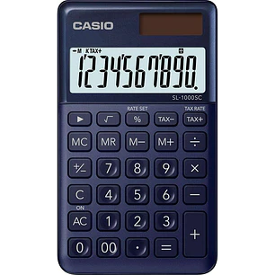 Casio SL-1000SC Calculadora de Bolsillo - Pantalla Extragrande de 10 Digitos - Alimentacion Solar y Pilas - Color Azul Oscuro