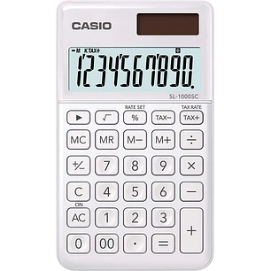 Casio SL-1000SC Calculadora de Bolsillo - Pantalla Extragrande de 10 Digitos - Alimentacion Solar y Pilas - Color Blanco