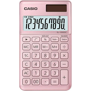 Casio SL-1000SC Calculadora de Bolsillo - Pantalla Extragrande de 10 Digitos - Alimentacion Solar y Pilas - Color Rosa
