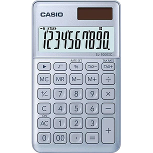 Casio SL-1000SC Calculadora de Bolsillo - Pantalla Extragrande de 10 Digitos - Alimentacion Solar y Pilas - Color Azul