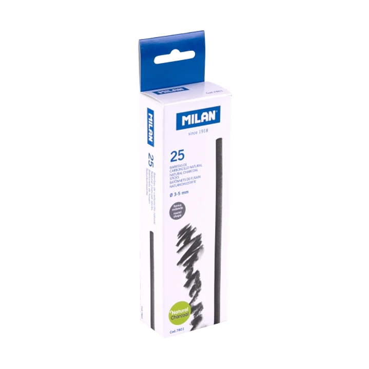 Milan Pack de 25 Barritas de Carboncillo - Natural - Redondo de 3-5mm - Color Negro 1